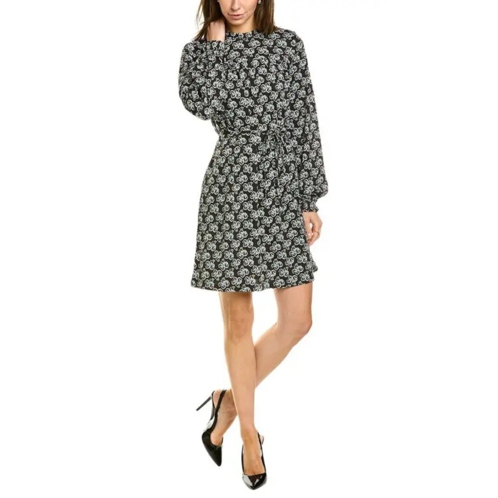 Boden Easy Yoke Jersey Dress Black Floral Long Sleeve Belted Womens Size 6L